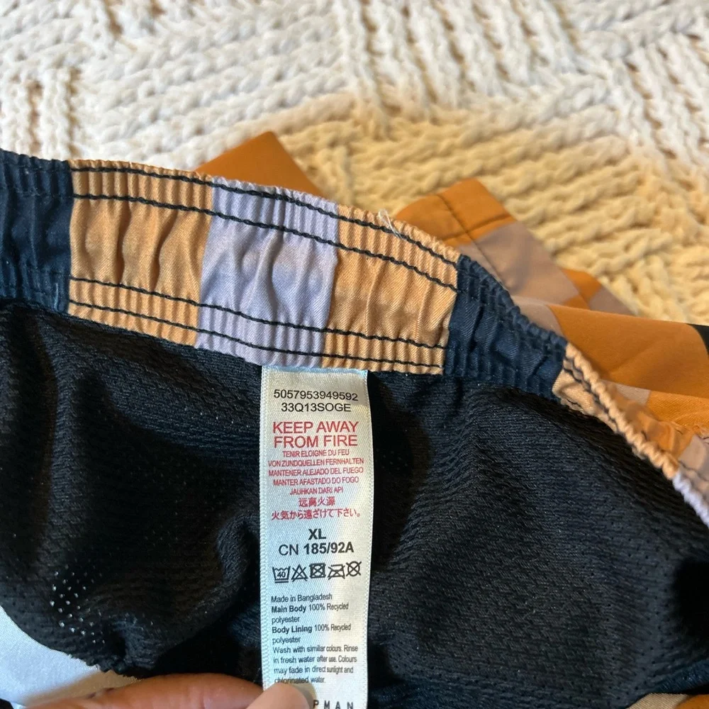 Topman Orange and Black Striped Swim Trunks